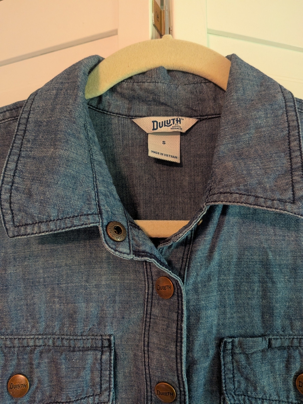 Duluth Trading Co Denim Chambray Midi Shirt Dress - Blue - Picture 3 of 4